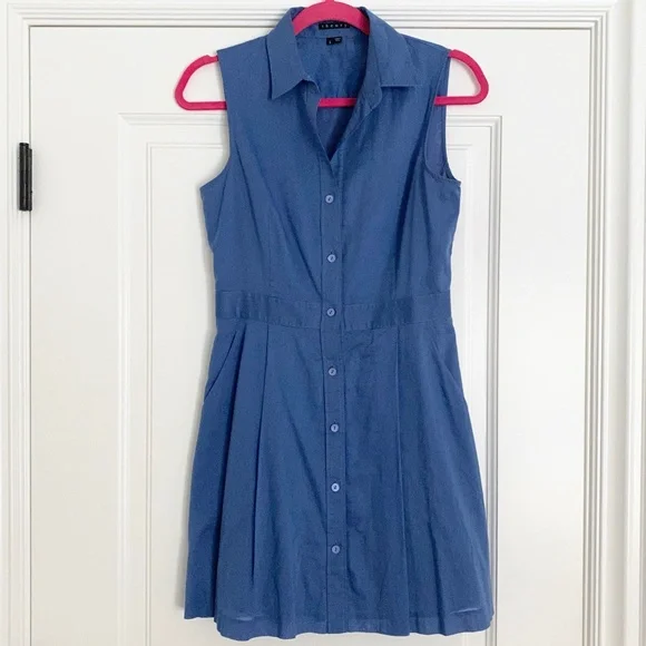 Theory Blue Sleeveless Shirt Dress - 2 - Picture 4 of 8